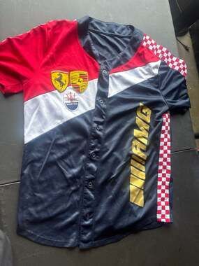 Rebel Minds Racing Graphic Button Up Baseball Jersey Shirt Navy